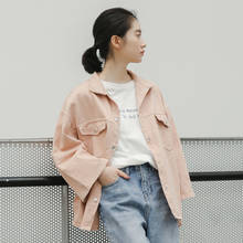 Streetwear Denim Jacket Women Autumn 2020 Korean Style Casual Loose Pockets Turn Down Collar Jeans Jacket Pink Khaki C93 2024 - buy cheap