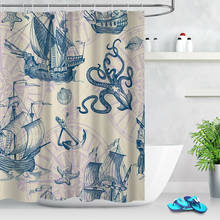 Uniqued Hand Drawn Vintage Sailing Octopus Fabric Shower Curtain Bathroom Set 2024 - buy cheap