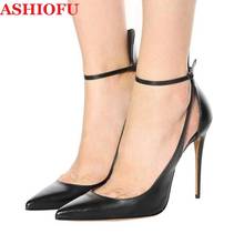 ASHIOFU-zapatos de tacón alto hechos a mano para mujer, calzado de tacón alto con correa en el tobillo puntiaguda, para fiesta de banquete y graduación, 5-15 de talla grande, de moda de noche 2024 - compra barato