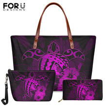 FORUDESIGNS Fashion 3pcs/set Hawaiian Turtle Hibiscus Brand Design Women Large Capacity Shoulder Bag Lady Long PU Leather Purse 2024 - buy cheap