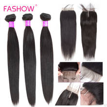 FASHOW Brazilian Straight Hair Bundles With Closure Thick Human Hair 3/4 Bundles With Closure Double Wefts Black Friday Sale 2024 - buy cheap