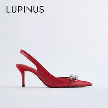 LUPINUS/роскошные женские сандалии со стразами; Новинка 2021 года; Модные красные женские тонкие туфли с острым носком на высоком тонком каблуке; Сезон весна 2024 - купить недорого