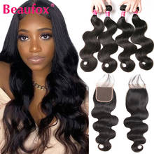 Beaufox Brazilian Hair Body Wave 4 Bundles With Closure Human Hair Bundles With Closure Remy Closure With Human Hair Extension 2024 - buy cheap