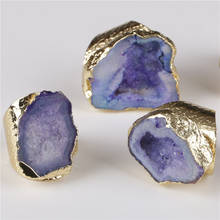 Anillo grande de cristal para mujer, pulsera grande de oro, lila, violeta, piedra druzy, abalorio, abierto, martillado 2024 - compra barato