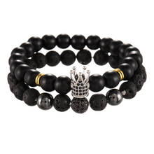 2Pcs/Set Distance Bracelets Sets Male Black Lava Matte Stone Beads female CZ Crown Ball Charm Couple Bracelet Women Men bracelet 2024 - buy cheap