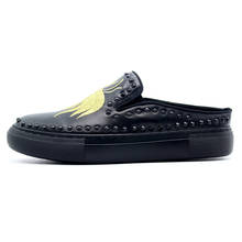 2020 New Genuine Leather Sandals Men Embroider Rivet Black Slip On Slippers Platform Loafer Flat With Beach Garden Shoes Male 2024 - buy cheap