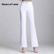 M-6XL Spring Autumn Woman Elasticity Bell Bottom Pants Plus Size High Waist Elegant Long Pants white Ladies Flared Trousers 2024 - buy cheap