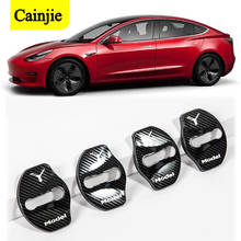 4pcs Model3 / Y Car Door Lock Buckle Metal Protective Cover For Tesla Model 3 2017 - 2021  Accessories Model Y 3 Logo Stickers 2024 - buy cheap