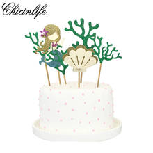 Chicinlife-decoração para festas, tema sereia, 6 peças, glitter, festa de feliz aniversário, concha, decoração de festa infantil, chá de bebê 2024 - compre barato