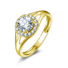 Anéis redondos de casamento e noivado cor amarela 14k, corte 1ct de diamante simulado, anéis qyi joia 2024 - compre barato