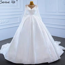 Vestidos de novia musulmanes de satén blanco, de talla grande, con abalorios, lazo de gama alta, con cordones, BHM67233, Serene Hill, 2021 2024 - compra barato