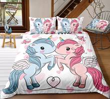 Cartoon Unicorn Bedding Linens Set Girls Kids Quilt Cover Bedclothes Pillowcase Digital-printing Twin Bedding Duvet Cover Set 2024 - buy cheap