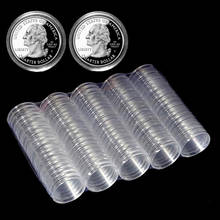 Estojo de moeda redondo de plástico transparente, recipiente para moedas comemorativas de 27mm, coleção de moedas, 100 peças 2024 - compre barato
