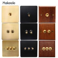 10A Retro Stainless Steel Wood Brass Toggle Switch 1/2/3 Gang Wall Lamp Switch 86 Type Dual Control Light Switch 2024 - buy cheap