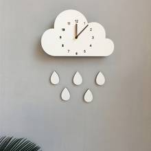 Reloj de pared de madera de estilo nórdico para habitación de niños, bonito reloj con forma de gota y nube de dibujos animados, decoración del hogar 2024 - compra barato