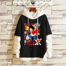 Hot Anime Hoodie Print Monkey D Luffy Oversized Sweatshirt Men/Women Fashion Casual Fake two Piece Hoodies Popular Clothes 2024 - buy cheap
