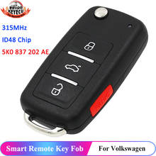 Keyecu chave de carro remota 4 botões, 315mhz, chip id48 para volkswagen beetle jetta eos golf tiguan gti 2011 2012 2013 2024 - compre barato