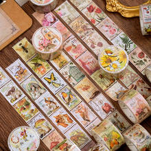 Vintage Stamp Collection Journal Washi Tape Retro Stamp Flowers Mushroom Adhesive Tape DIY Scrapbooking Sticker Label Masking 2024 - купить недорого