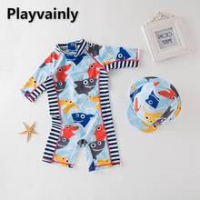 Baby Boys Swimming Wear blue Shark printing Caroon One Piece Swimsuits with Hat Children Fashion Swimwear E71198 2024 - buy cheap