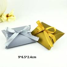 10 peças caixa em formato de travesseiro cor dourada/prateada caixas de lembrancinhas com cinto caixas de presentes para festas sacos de papel para presentes 2024 - compre barato