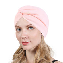 Women Twist Cotton Turban Hat Pure Color India Hat Muslim Ladies Hearwrap Soft Headcover Hair Loss Chemo Cap Hair Accessories 2024 - buy cheap