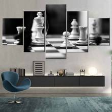 Картины на холсте для декора гостиной, 5 шт., черно-белые шахматные картины, HD принты, игровые плакаты, модульные настенные картины 2024 - купить недорого