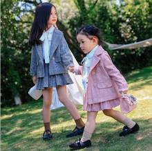 Preppy Style Children's Suits Spring Autumn New Girls Casual Plaid Suit Jacket + Pleated Skirts Two Pieces Kids Formal Suit P142 2024 - buy cheap