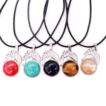 25x37mm Round Shape Semi-precious Stone with Leaf Alloy Pendant Charm Handmade DIY Jewelry Pendant Necklace Findings Accessories 2024 - buy cheap