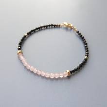 Lii ji real natural rosa de quartzo preto spinel minúsculos grânulos pulseira 14k ouro preenchido cintilante delicado pulseira jóias 2024 - compre barato