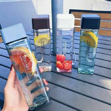 Hot Selling Square Tea Milk Fruit Water Cup 500ml for Water Bottles Drink with Rope Transparent Sport Korean Style 2024 - buy cheap