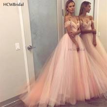 2021 Light Pink Evening Dresses A Line Tulle Off-The-Shoulder Floor Length Elegant Plus Size Evening Prom Party Gowns 2024 - buy cheap