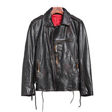 Chaqueta Vintage de cuero marrón para hombre, abrigo ajustado para motociclista, XXXXXXL talla grande, auténtico, envío gratis, 2020 2024 - compra barato