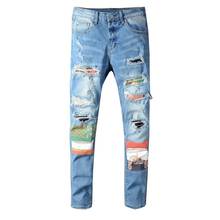 Pantalones vaqueros rasgados para hombre, jeans elásticos, ajustados, de marca, color azul, moda urbana, joven, novedad 2024 - compra barato