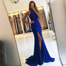 Simple O-Neck Slim Mermaid Prom Dresses Sexy Split Side Open Back Women Evening Party Gowns Special Occasion Party Gowns 2024 - buy cheap