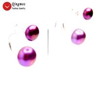Qingmos серьги с натуральным жемчугом спереди и сзади для женщин 8-11 мм фиолетовые круглые жемчужные Висячие Двухсторонние серьги-гвоздики, ювелирные изделия e760 2024 - купить недорого