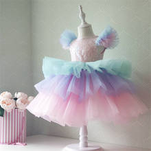 Colorful Puffy Tulle Infant Girls Dress Knee Length Shiny Sequins O Neck Princess Party Gown Kid First Birthday Dress 2024 - buy cheap