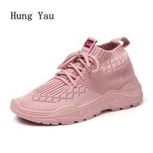 Women Shoes Flats Sneakers Chunky Fashion Outdoor Breathable Thick Sole Couple Casual Mesh Knit Upper Shoes Lace Up Lightweight 2024 - buy cheap