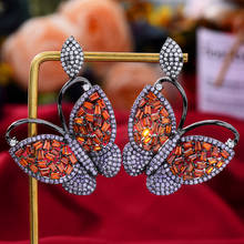 Jimbora novo luxo grande borboleta pingente brincos para casamento feminino zircon cúbico cz festa de noivado brincos indianos para mulher 2024 - compre barato