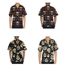 2021 Mens Fashion Short Sleeved Button up Polyester Skull Print Casual Shirt 2024 - buy cheap