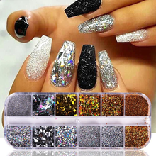 12 Grid/set Shiny Nail Glitter Powder Gold Silver Sequins Sparkly Chrome Pigment Dust Polish Manicure Nail Art Decorations 2024 - buy cheap