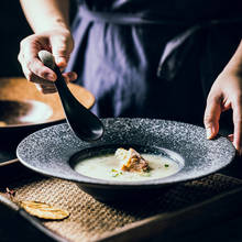 FANCITY-plato de cerámica grande para restaurante, plato negro creativo de gran tamaño, plato de sopa grueso, platos de moda 2024 - compra barato
