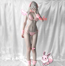 Kawaii Bunny Girl Sexy Baby Pink Tie Side GString Bra Thong Rabbit Bikini Set Erotic Outfit For Woman Anime Cosplay Costume DDLG 2024 - buy cheap