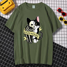 Schroinger camiseta com estampa de gato, camiseta de verão masculina com desenho engraçado, roupa casual, respirável, hip hop, blusa masculina 2024 - compre barato