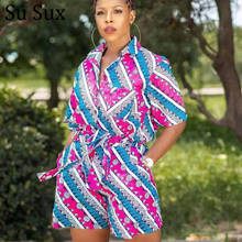 Conjunto africano Dashiki de 2 piezas para mujer, ropa africana, Camiseta con cuello vuelto, Top y pantalones cortos, chándal, 2021 2024 - compra barato