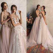 2021 Wedding Dresses V Neck Sleeveless Lace Appliques Bridal Gowns Gorgeous Sweep Train A Line Wedding Dress 2024 - buy cheap