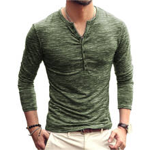 Hot Sale Summer Casual T Shirt Men Long Sleeve Slim Men's Basic Tops Tees Button Neckline Stretch T-shirt Men Euro Size M-3XL 2024 - buy cheap