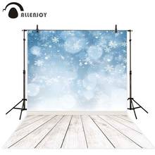 Allenjoy-telones de fondo de fotografía de Navidad, telón profesional de tela con diseño de copos de nieve, suelo de madera, halo, bokeh 2024 - compra barato
