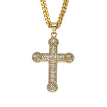 Хип-хоп AAA CZ инкрустированный камнями Bling Ice Out золотой крест-Подвеска Ожерелье для мужчин раппер ювелирные изделия 24 "кубинская цепь 2024 - купить недорого