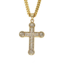 Hip Hop AAA CZ Stone Paved Bling Ice Out Gold Cross Pendants Necklace for Men Rapper Jewelry 24" cuban chain 2024 - buy cheap