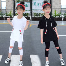 Children Suit New Fashion Hooded Children Sports Two-piece Suit Korean Style Baby Clothes Teen Girl Summer Clothes Sets clothes 2024 - buy cheap